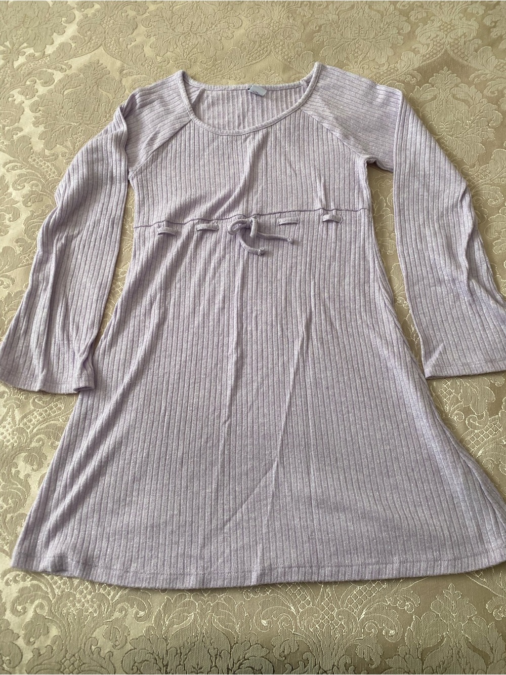 Old Navy Lavender Ribbed Long-Sleeve Tie-Waist Casual Dress